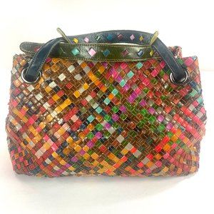 AmeriLeather Colorful Rainbow Weaver Crossbody or Shoulder Bag Leather Large